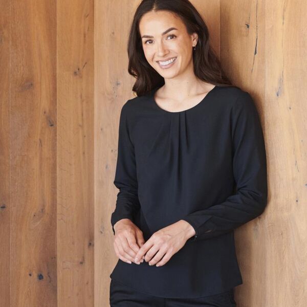LADIES PLEAT FRONT L/S BLOUSE Thumbnail
